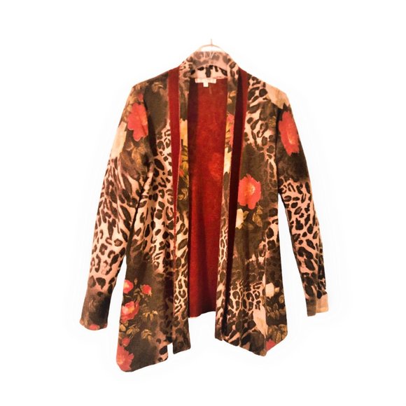 Alberto Makali Leopard Floral Print Wool Open Cardigan Size S NEW